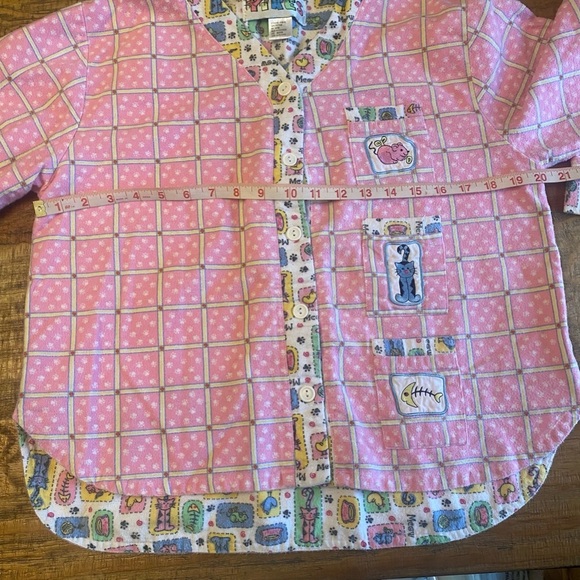 Vintage YIKES  kitty cat flannel sleepwear pajama set Medium - Picture 8 of 13